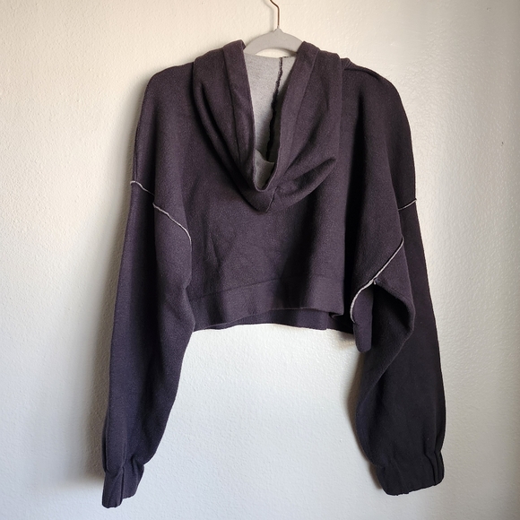 ZARA Knit Cropped Hooded Sweater Warm Gray Oversized Fit Cozy Core Hoodie M - Picture 6 of 9